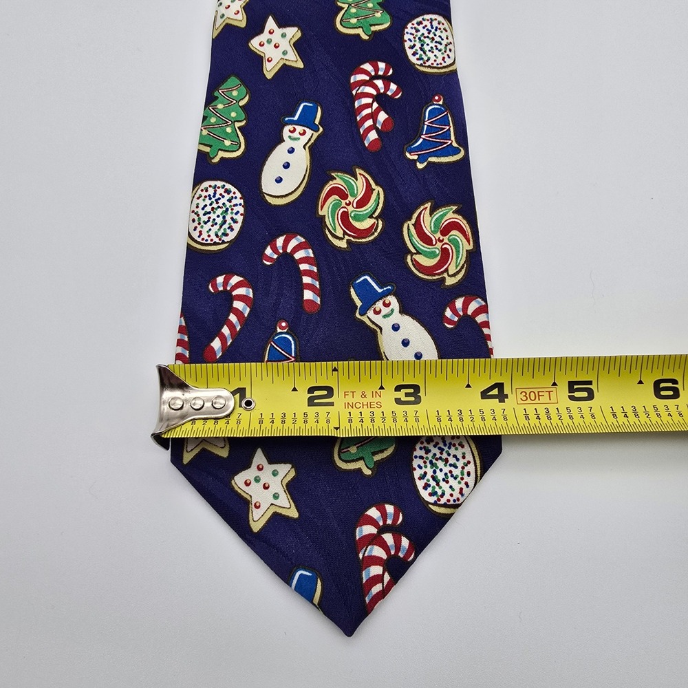 Keith Daniels Mens Christmas Cookie Holiday Necktie Navy Blue Snowman Tree - Picture 5 of 6